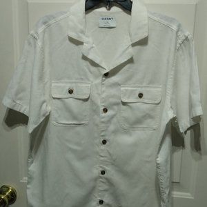 OLD NAVY MEN'S DOUBLE POCKET LINEN BLEND WHITE RELAXED SHIRT SIZE M